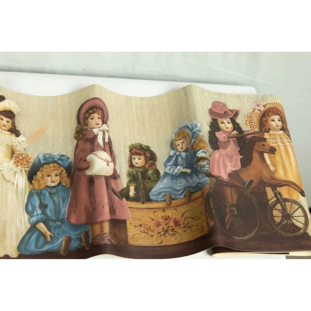 Victorian Porcelain Doll Wallpaper Border Vintage Rocking Horse 10